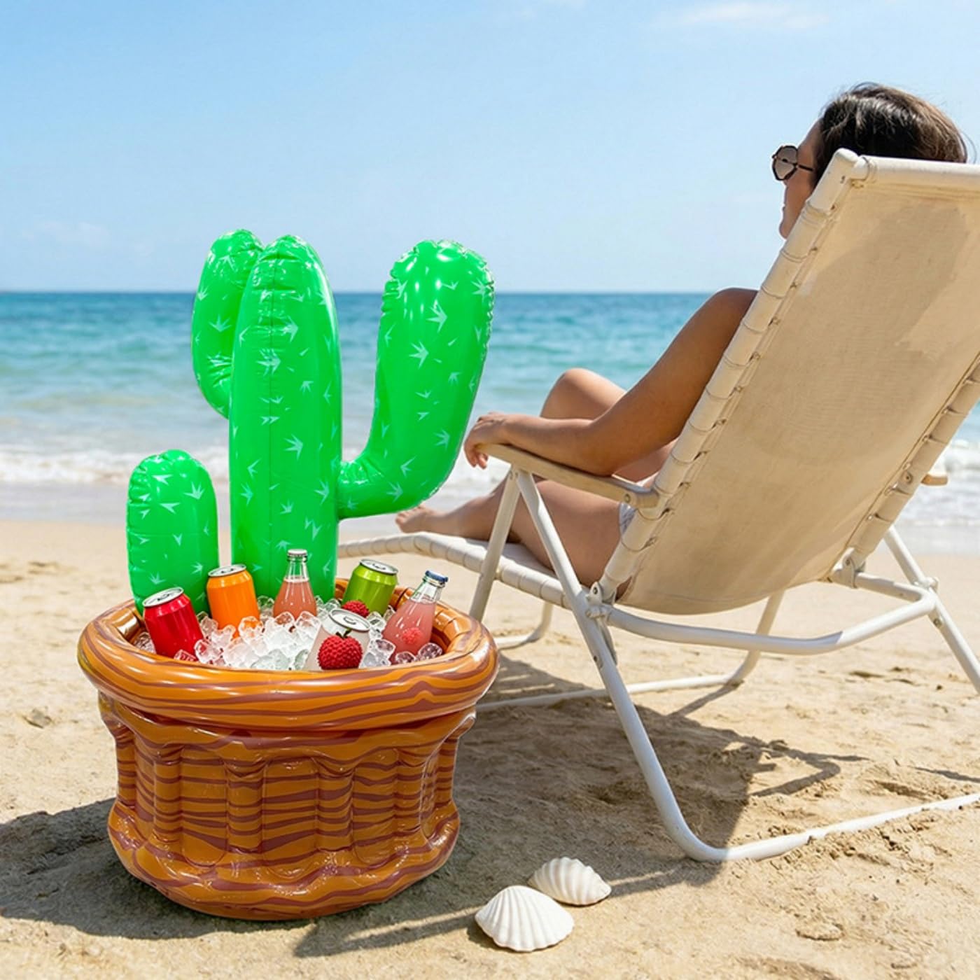 Lot de 2 refroidisseurs de piscine gonflables, accessoires de piscine, refroidisseurs de boissons flottants, cactus palmier, porte-bière, été, plage, fête hawaïenne