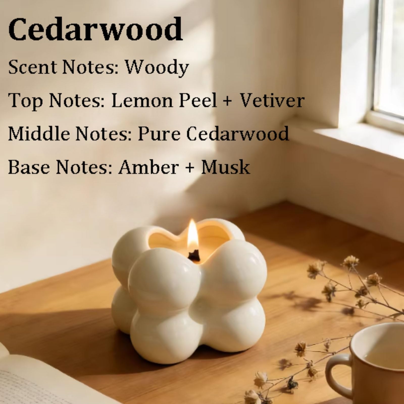 Squisito Candele in ceramica Candele moderne in barattolo riutilizzabili realizzate con cera di soia e oli essenziali di lunga durata tranquillo(Cedarwood)