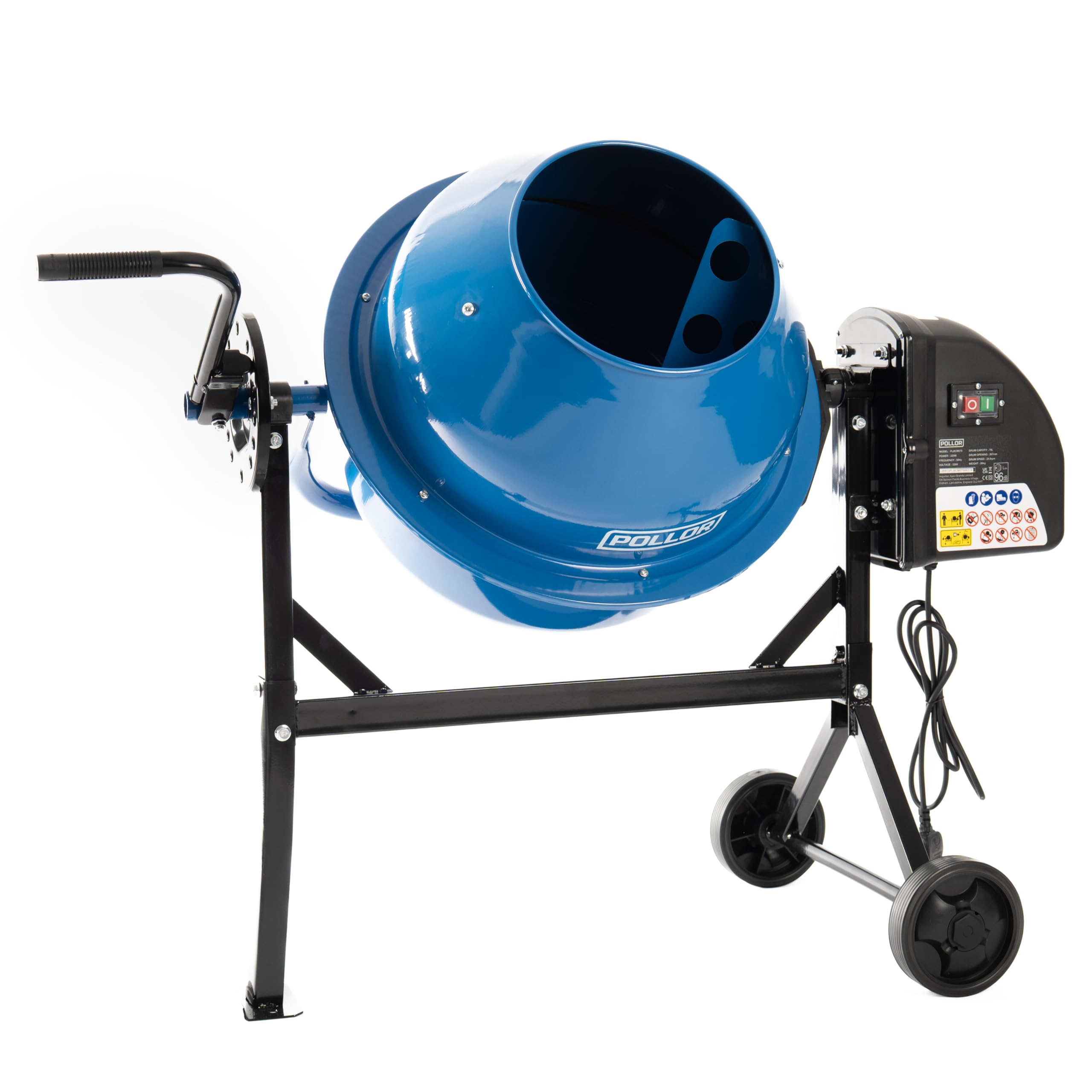 POLLOR Electric Cement Mixer 70 Litre 220W Mortar Concrete Mixer Mixing Portable 230V