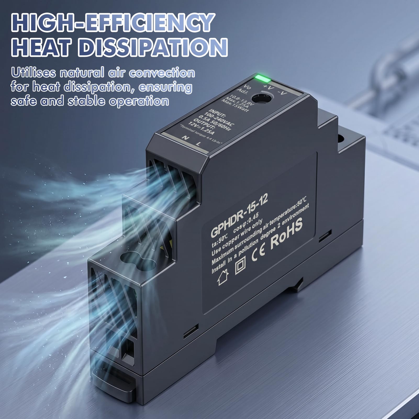 Zasilacz 12 V szyna ochronna 1,25 A 15 W hdr-15-12 din szyny, zasilacz wejściowy 100-240 V AC, stałe wyjście 12 V DC / 1,25 A z ochroną przed przepięciem, przeciążeniem, przeciążeniem i zwarciem.