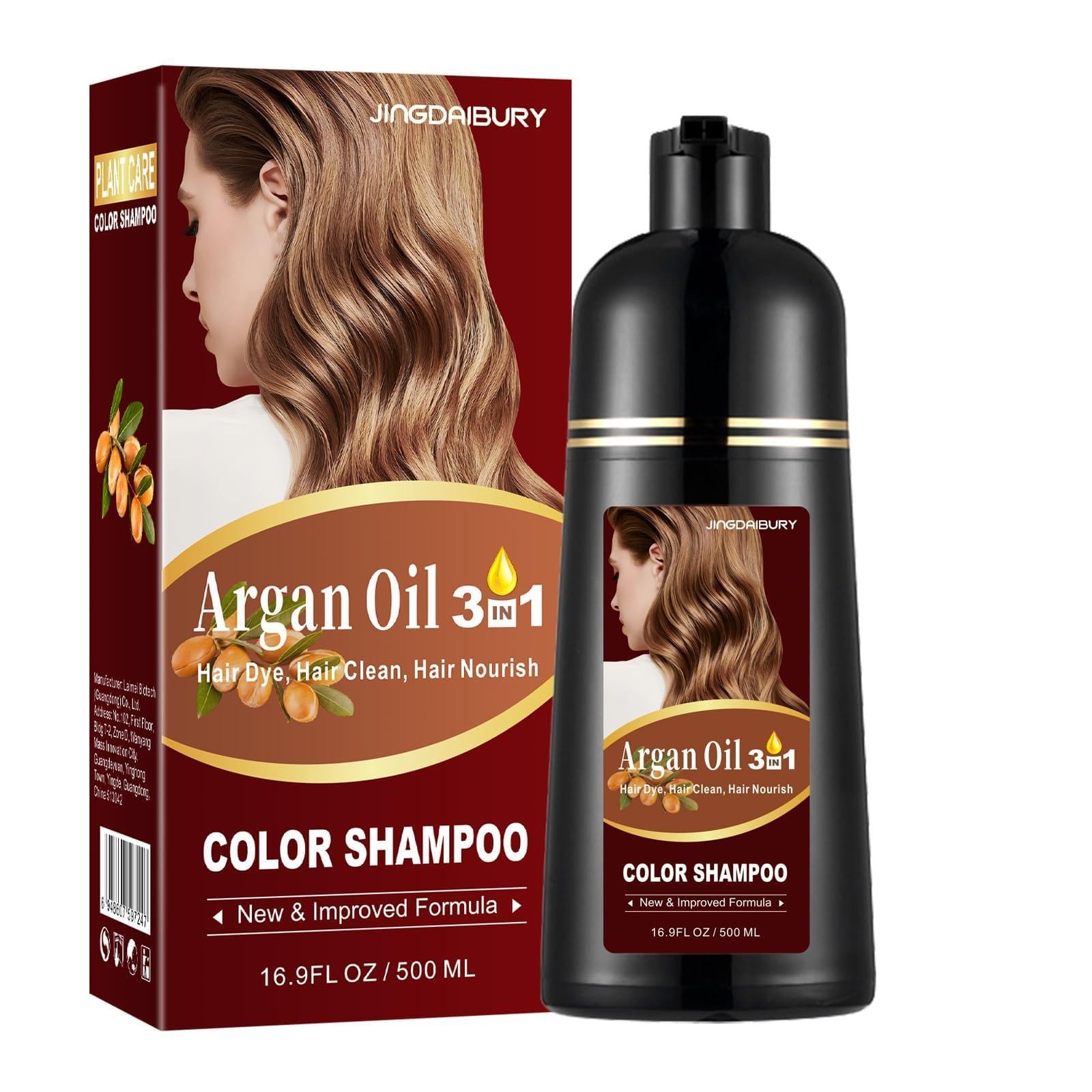Black Argan Oil Hair Dye - 16.9 Fl Oz, 3 in 1 Semi-Permanent Color Shampoo, Easy To Use (Black)