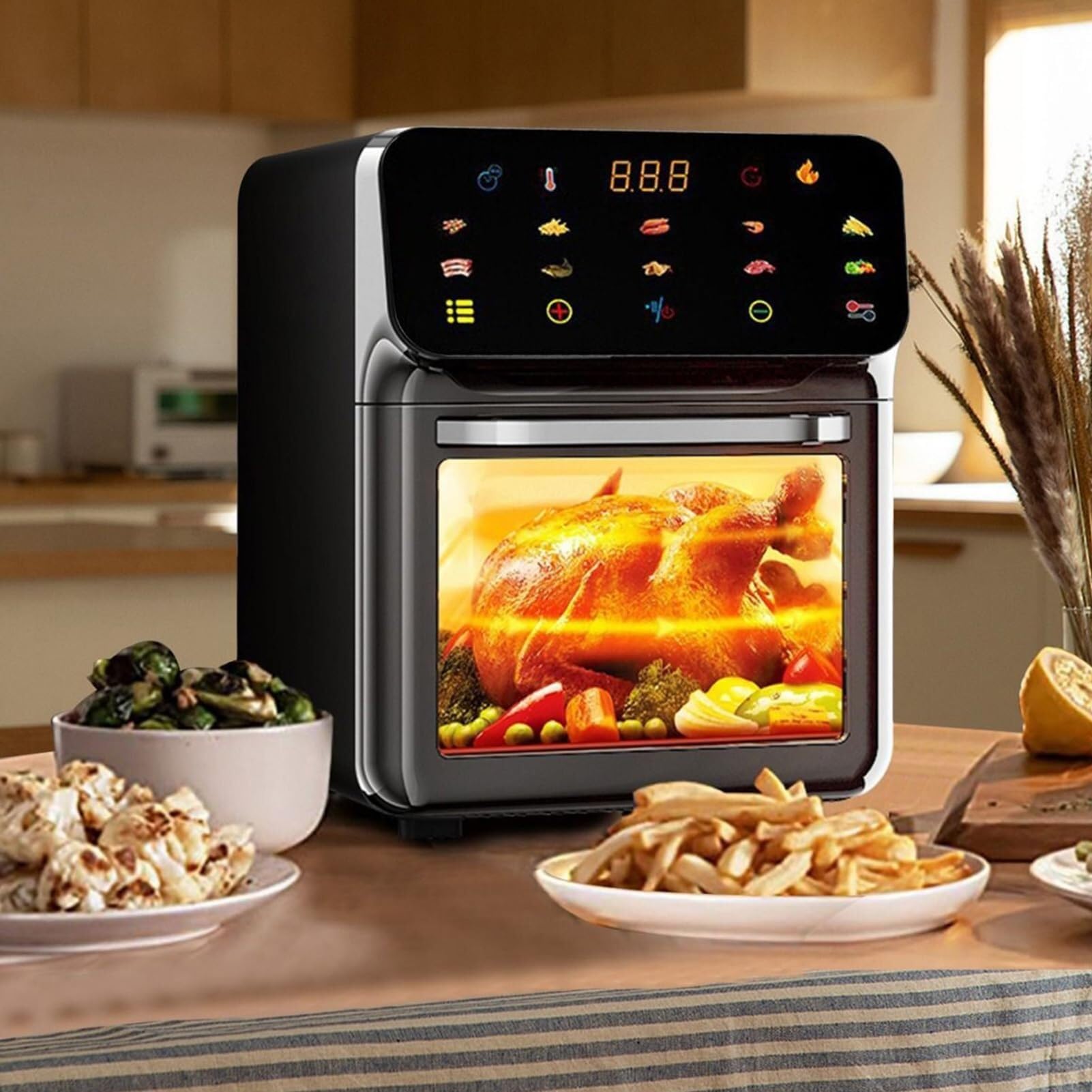 Friggitrice ad aria, forno tostapane, 12 l, digitale | Finestra trasparente e tecnologia 3D che uniforme la cottura, ideale per i principianti; consente di cuocere