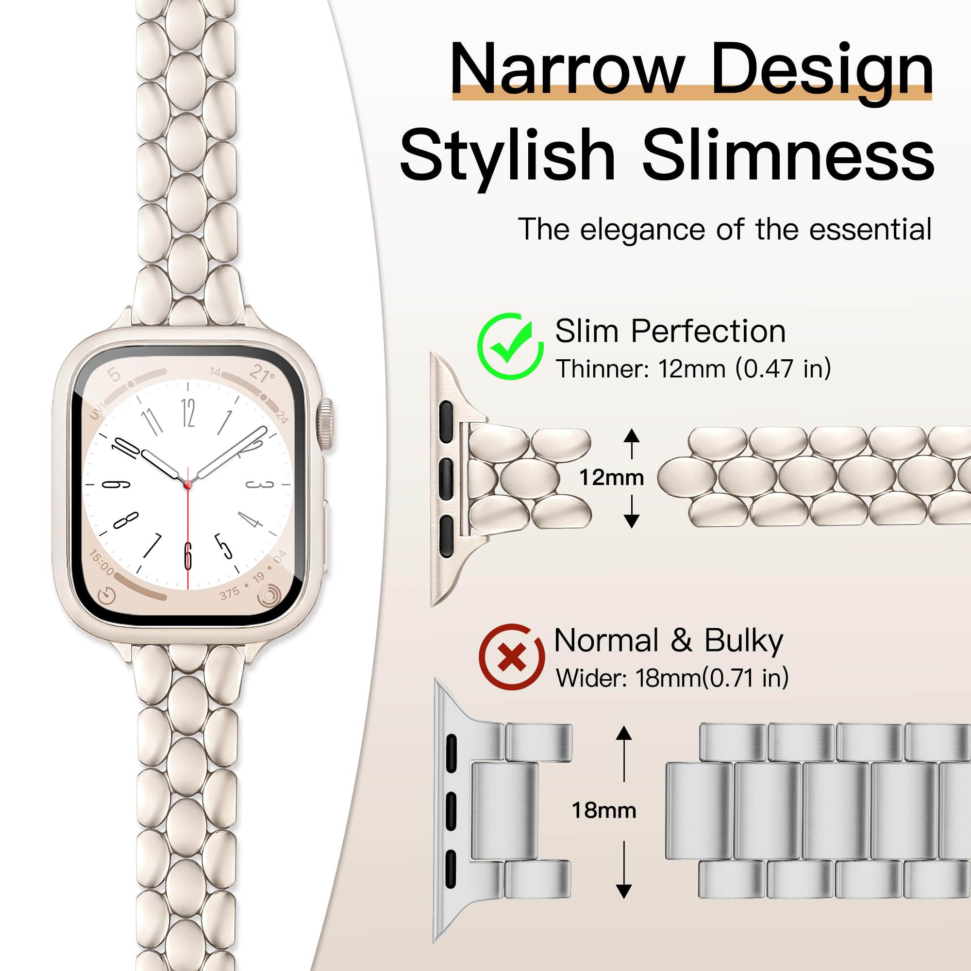Melyis Cinturino sottile in metallo con custodia per Apple Watch da donna 40 mm, cinturino sottile in acciaio inossidabile per iWatch da donna, elegante cinturino per Apple Watch con pellicola