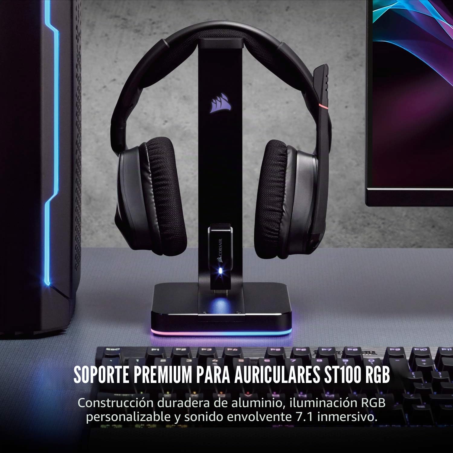 Corsair ST100 RGB Premium Interior Negro - Soporte (Auriculares, Interior, Negro, Respaldo)