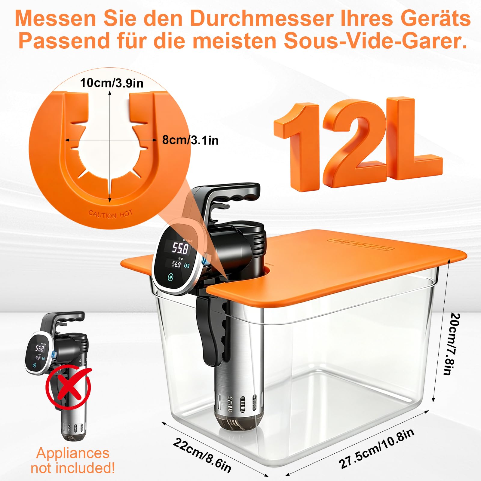 Sous Vide Behälter 12L, Sous Vide Container Deckel, Thermohülle und Rack für Meisten Sous Vide Garer, Multifunktionaler Transparenter Behälter (Frei von BPA) Geeignet für Fisch Fleisch und Gemüse
