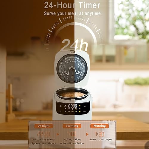 Miniatura 4 de Mini olla arrocera portátil de 2 litros, 5 tazas cocidas3 tazas sin cocinar, arrocera antiadherente de 400 W, 24 horas de retraso, 10 funciones,