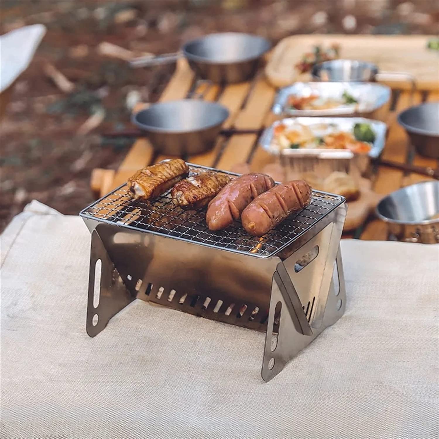 Parrilla de barbacoa Parrilla de gas al aire libre Barbacoa portátil al aire libre Parrilla de camping Parrilla de barbacoa de carbón de acero inoxidable compacta plegable Estufa de parrilla de h