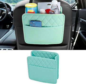 Car Seat Back Organizer, PU Leather Vehicle Backseat Hanging Storage Pocket, Multipurpose Auto Travel Essentials Accessories for Kids & Adults, Universal for Most Cars Green