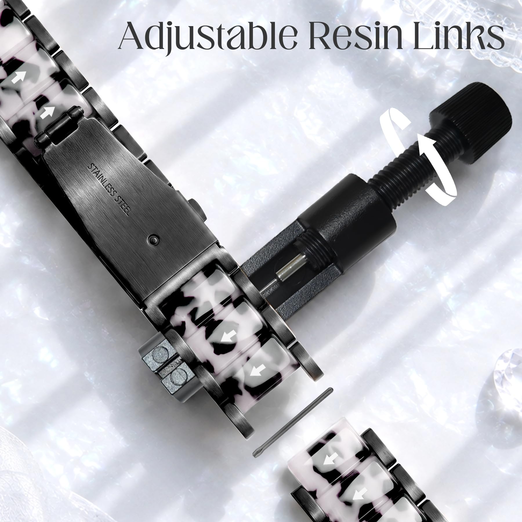 Newlibery Bracelet en résine et métal pour Apple Watch pour femme