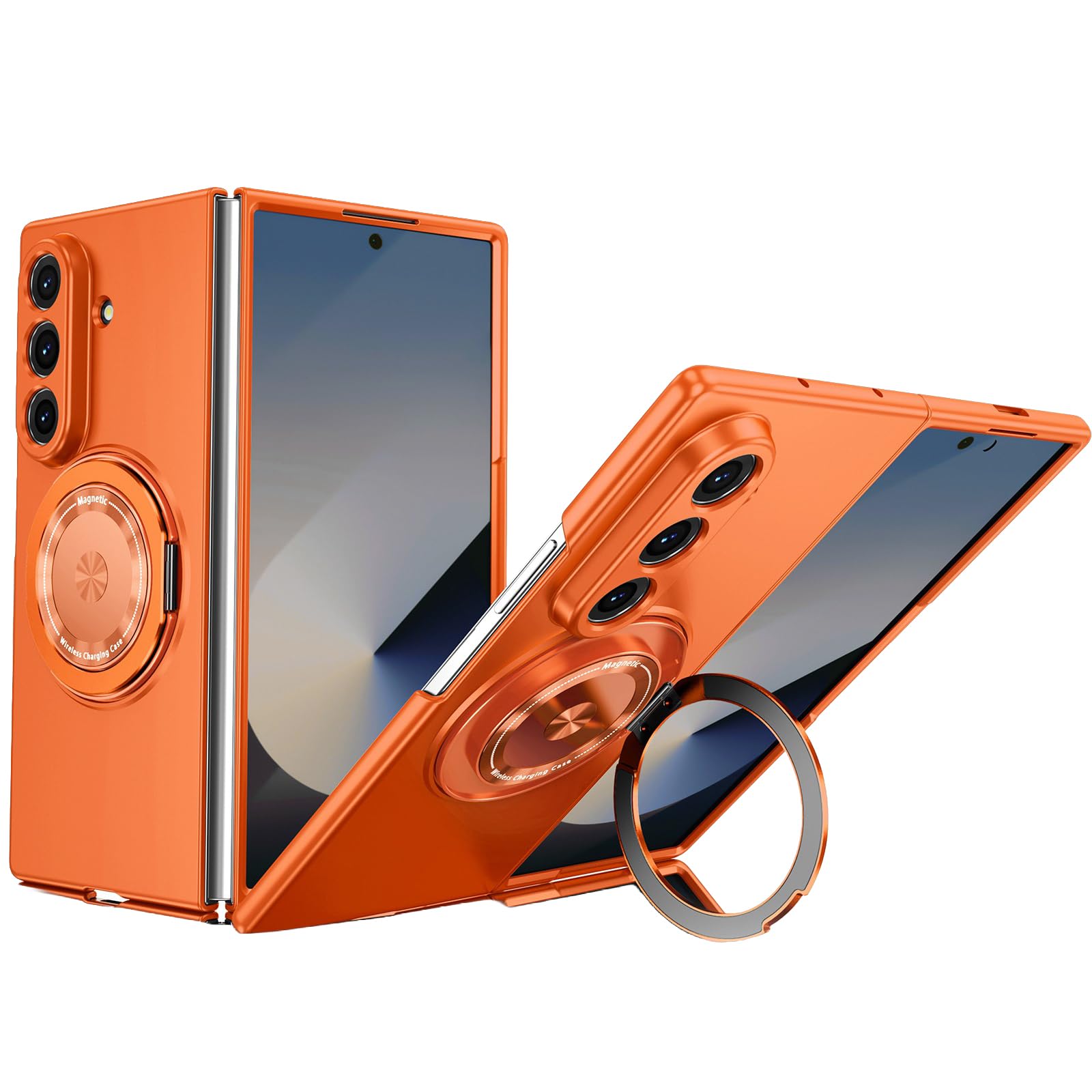 Coque Samsung Z Fold 8 Ultra orange avec anneau magnétique et protection de caméra arrière