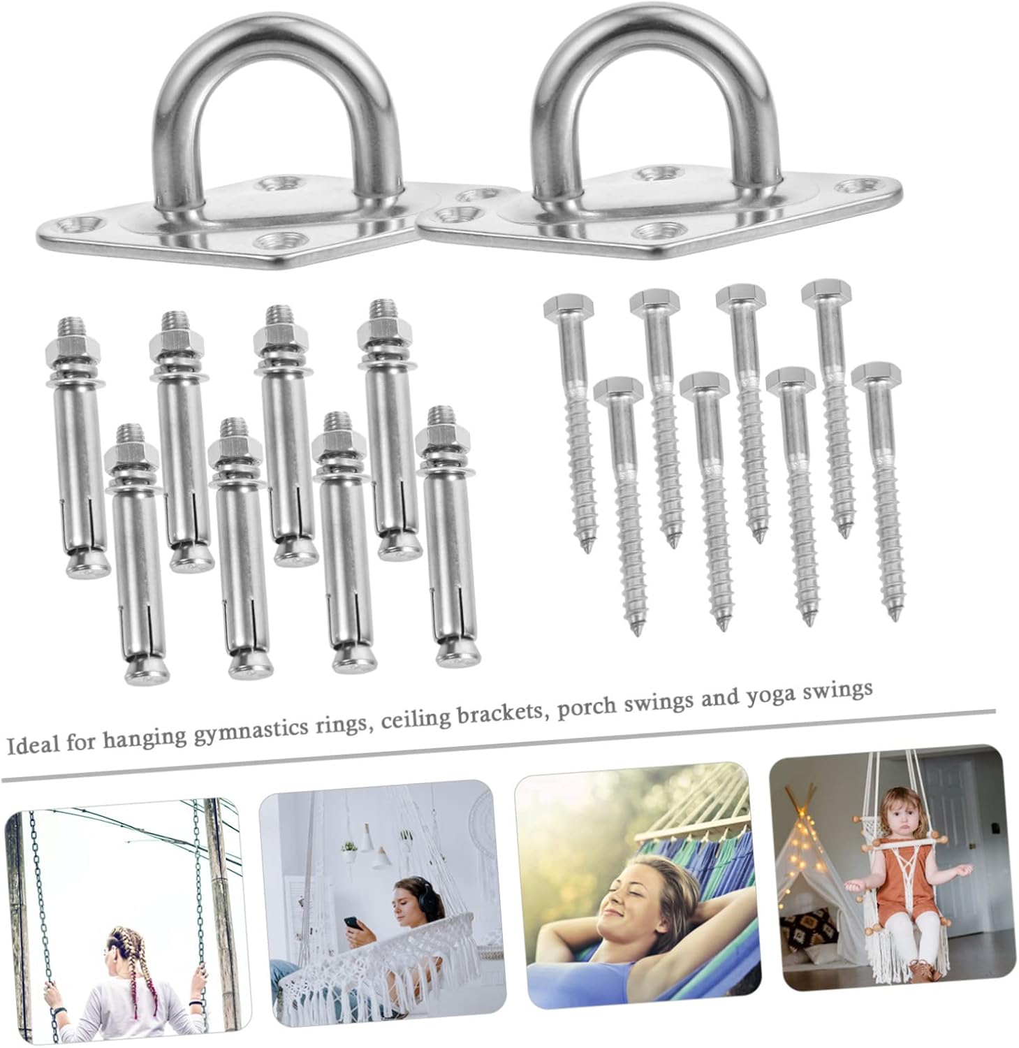 2 Sets Stainless Steel Suspension Ceiling Hook Heavy Duty Bracket Anchor for Gymnastics Rings Yoga Swings and Porch Swings Resistant with Mounting Screws
