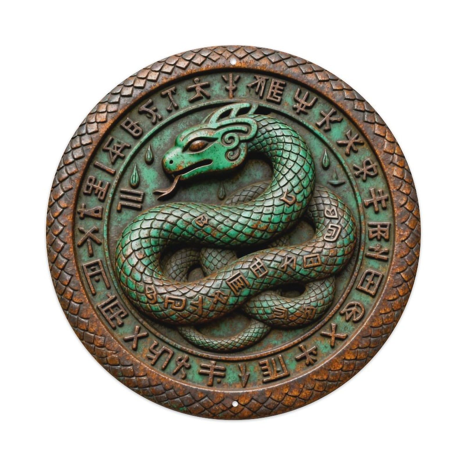 Native Snake Rain God Totem Rune Metal Tin Sign Plaque
