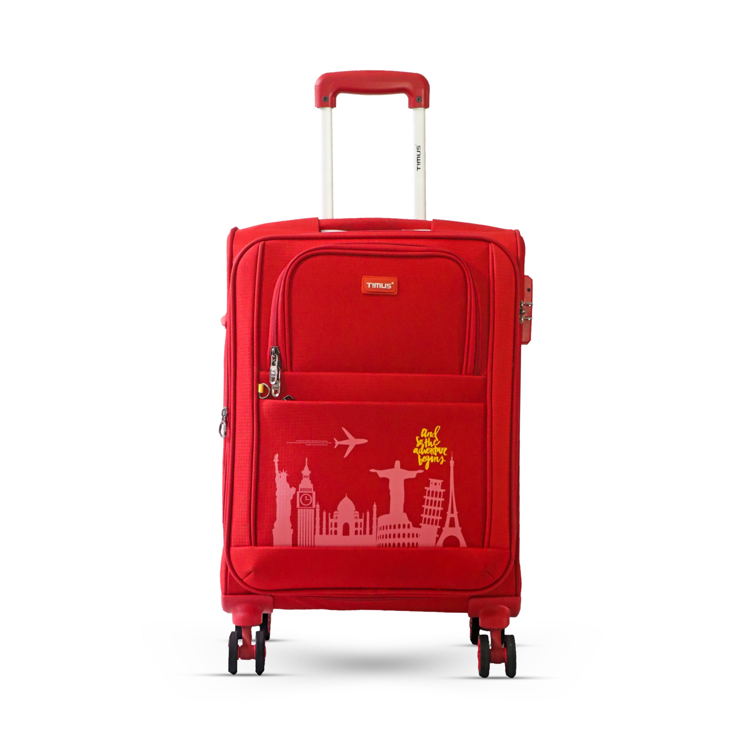 Salsa Plus Premium Polyester Soft Cabin Suitcase TSA Lock & Lightweight 8 Wheel Spinner Dust Resistant Eco-Soft Printed Luggage Trolley Bag for Men and Women for travell (58 CMS, Red Color)-image-1