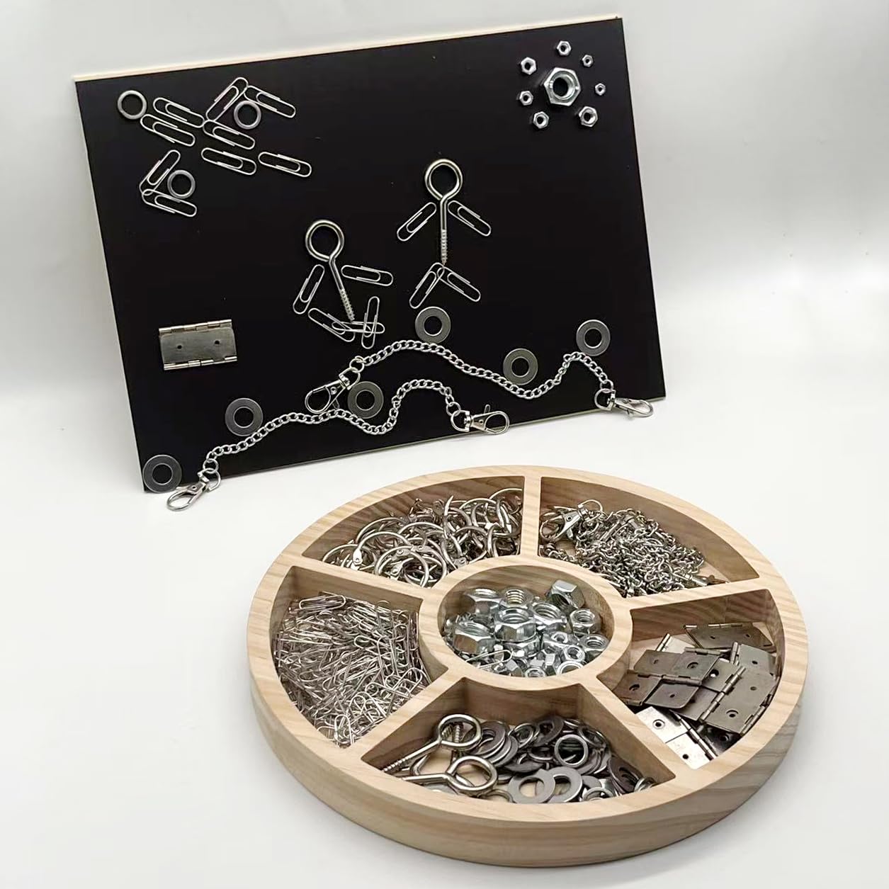 Metal Loose Parts Learning Kit with Magnetic Board and Tray Set, STEAM Activities for Kids Ages 3+, Montessori & Reggio-Inspired Kindergarten Preschool Classroom Materials