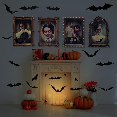 Miniatura 7 de 52 piezas de decoración de Halloween 3D cambiante de cara de terror para fotos en movimiento con murciélagos 3D, calcomanías de decoración de