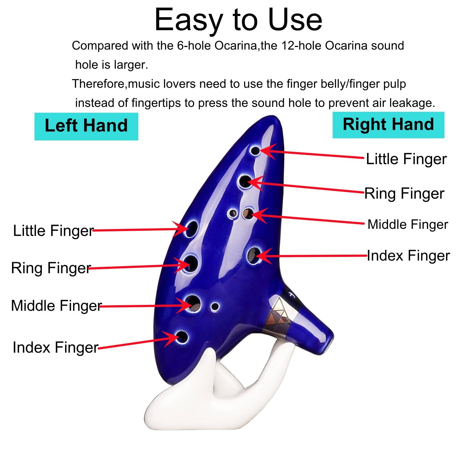 Zelda Ocarina Instrumento con libro de canciones, 12 agujeros alto C azul de cerámica con caja de regalo, soporte de exhibición, correa para el cuello, bolsa protectora