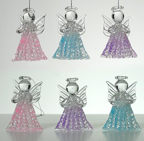 Miniatura 5 de Decoraciones de ángel de cristal, juego de 12 adornos de Navidad de ángel de cristal caprichoso, decoraciones rosas, moradas y azules para árbol y
