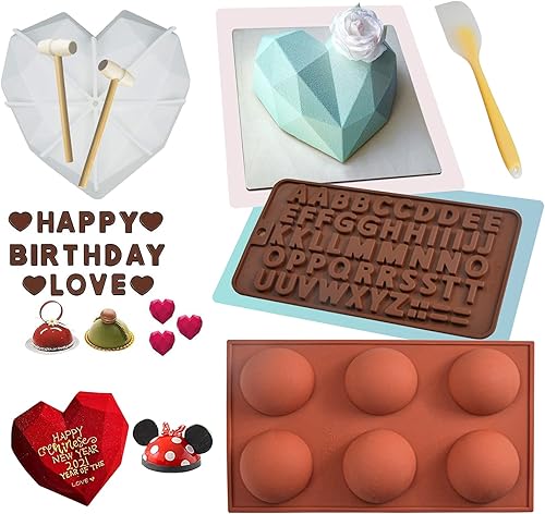 Pro 5 moldes de silicona para corazón incluye molde de corazón rompible de silicona 2 martillos de madera de 26 letras moldes de silicona