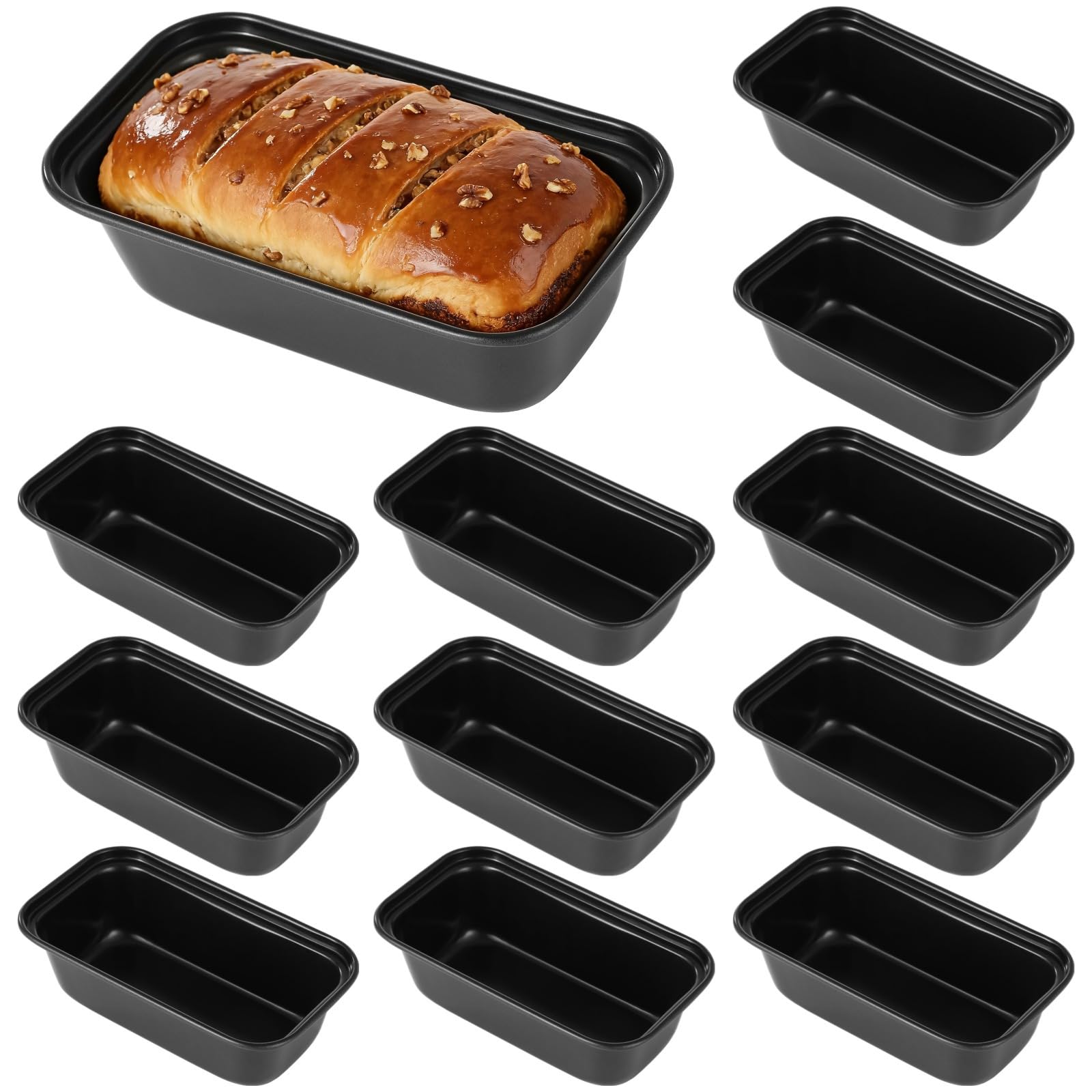 12 mini teglie per pane in acciaio al carbonio, con bordo arrotolato, antiaderenti, per cuocere pane toast, 15,5 x 8,5 x 4,5 cm