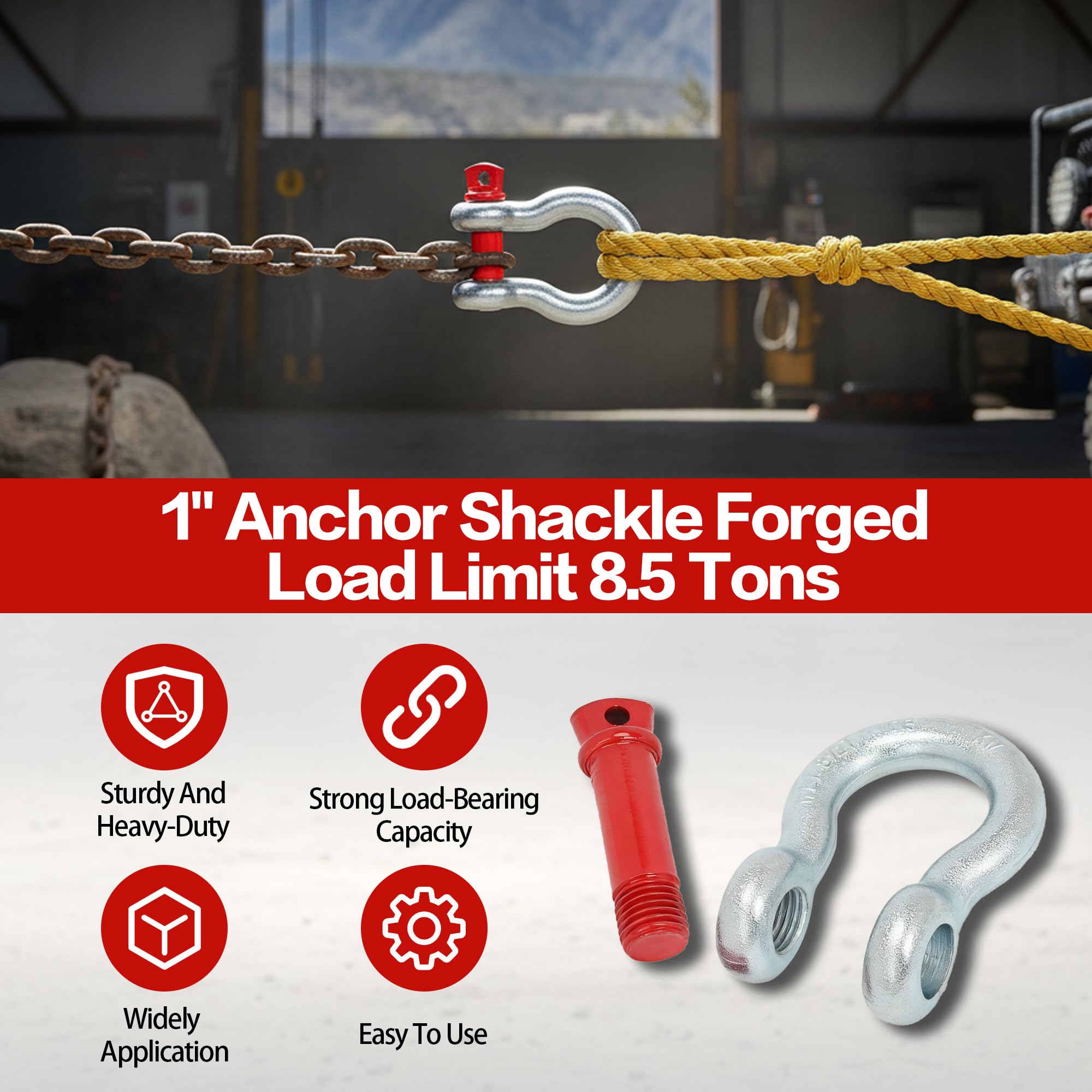 lukar 4 Pack 1" Anchor Shackle, Alloy Steel D Ring Shackles, Load Limit 8.5 Tons (17,000 Lbs) Clevis Shackle with Alloy Screw Pin, Heavy Duty Shackle for Towing, Rigging, Vehicle Recovery, Winch