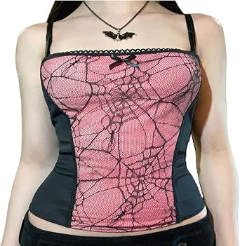 Womens Gothic Crop Top Spaghetti Strap Camisoles Tank Tops Y2k Shirt