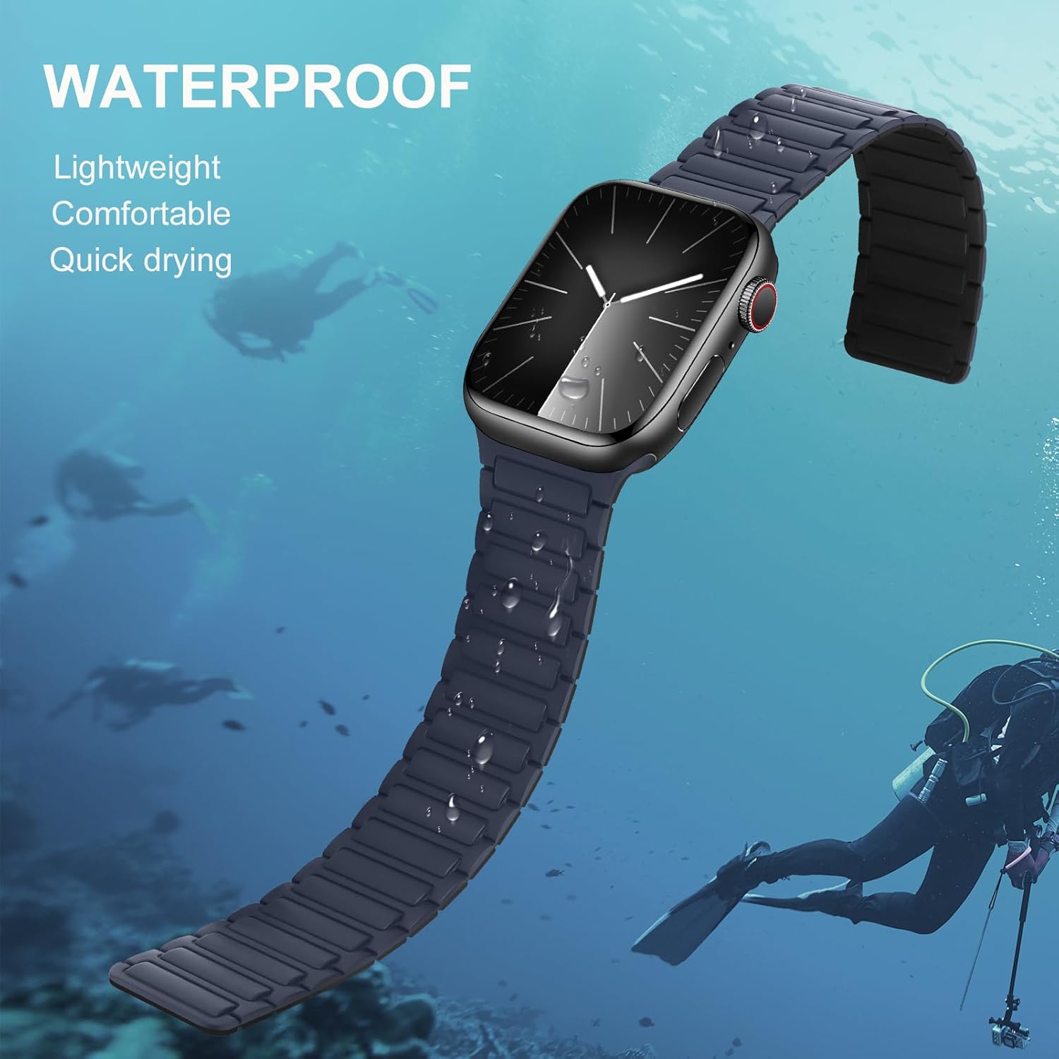 Magnetic Band Compatible with Apple Watch Band 42mm 41mm 40mm 38mm, Soft Silicone Replacement Wristband Designed for iWatch SE Series 10 9 8 7 6 5 4 3 2 1, Blue Black - Image 4