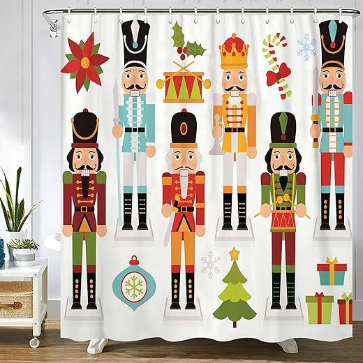 Abaysto Cracker Christmas Nutcrackers Nut Boy Clipart Crown Drum Bathroom Decor Shower Curtain Sets with Hooks Polyester Fabric Great Gift