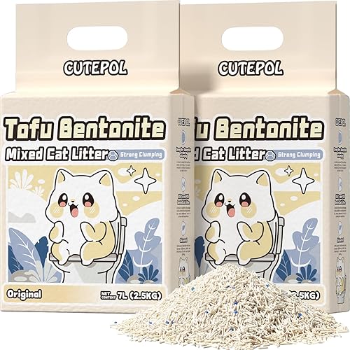 Cutepol Arena aglutinante mixta 4 en 1 para gatos, 11 libras, control de olores y agrupación rápida, absorbente de agua y desechable, sin polvo,