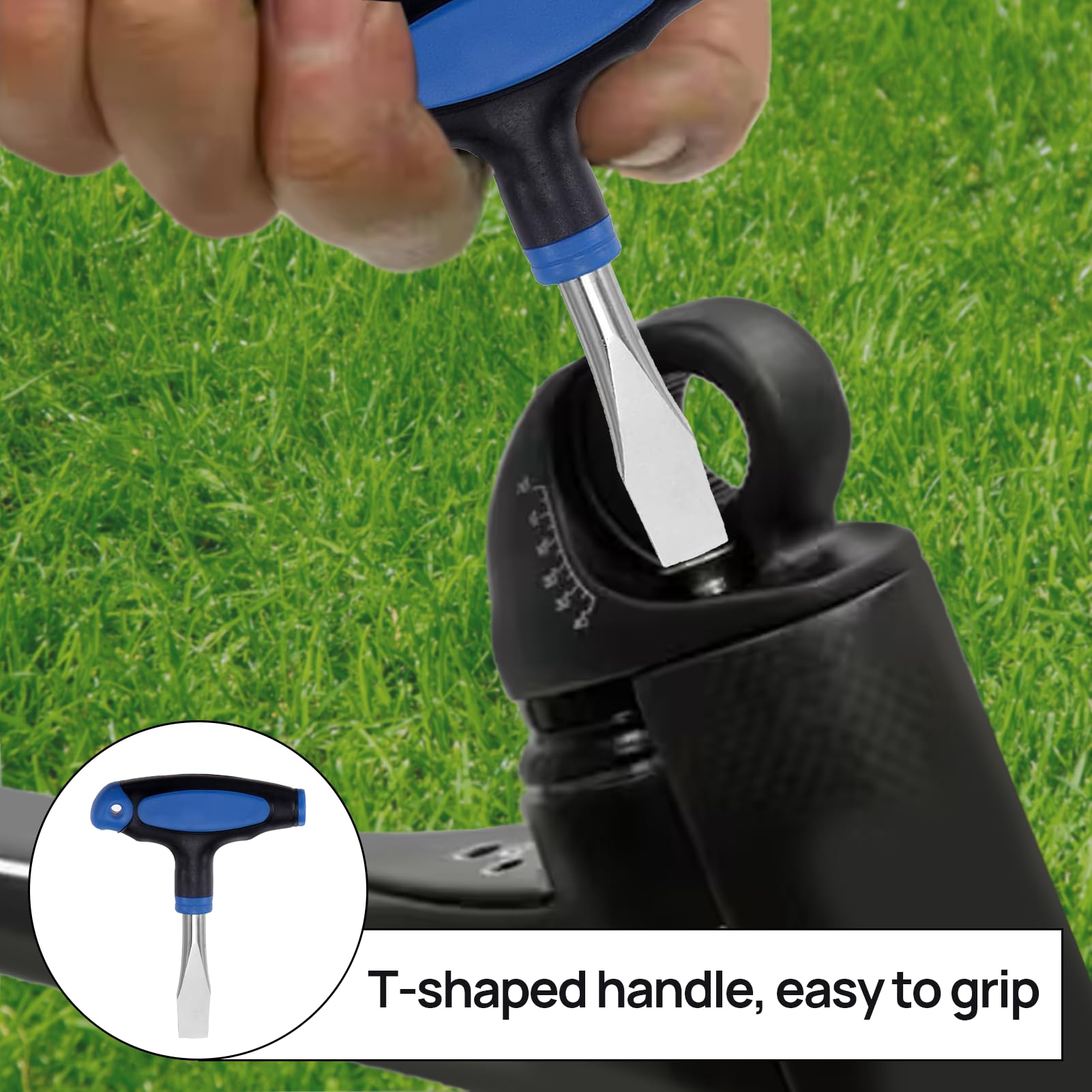 T Handle 10.8mm Flat Head Screwdriver Ergonomic Handle Flat Head Blue Black T-Handle Screwdriver Easy to Use Flat Head Screwdrivers Plastic Non-Slip Handle Slotted Screwdriver for Film Sets - Image 4