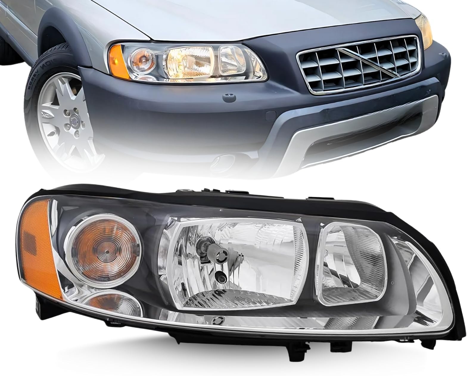 Replacement For Volvo V70, XC70 2005 2006 2007 CAPA Certified, DOT Compliant, Halogen Headlight Assembly With Bulbs, Right/Passenger Side, 31276832-8 / VO2503114