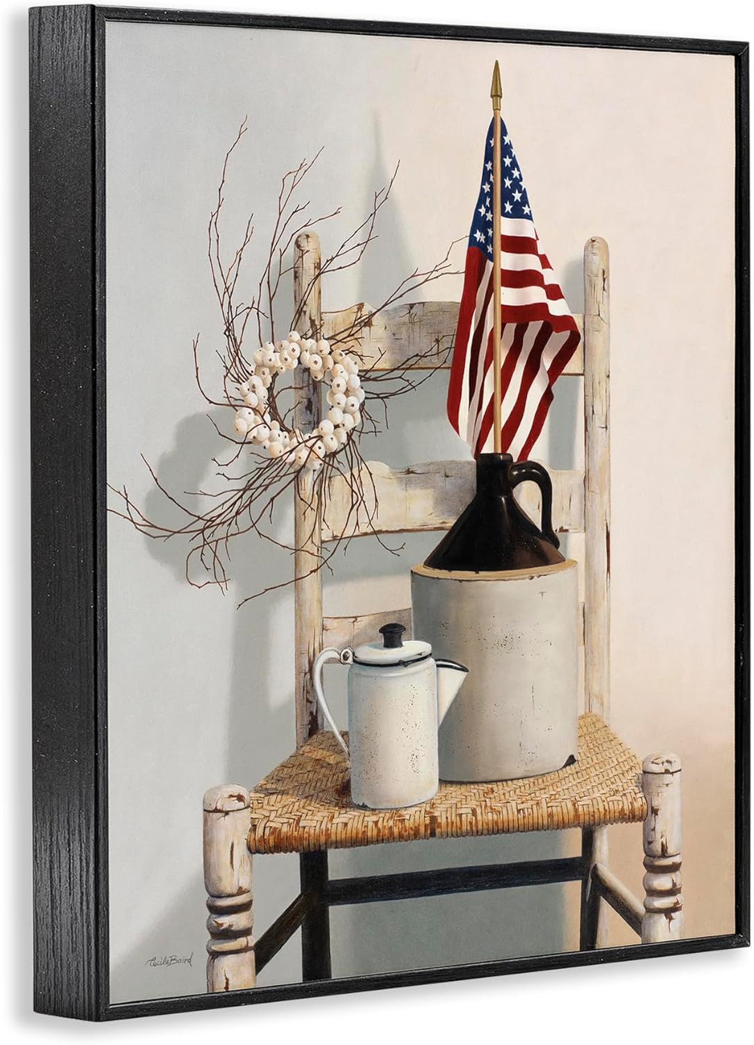 Stupell Industries Vintage Rustic Things American Flag Neutral Painting, Black Framed, 16x20