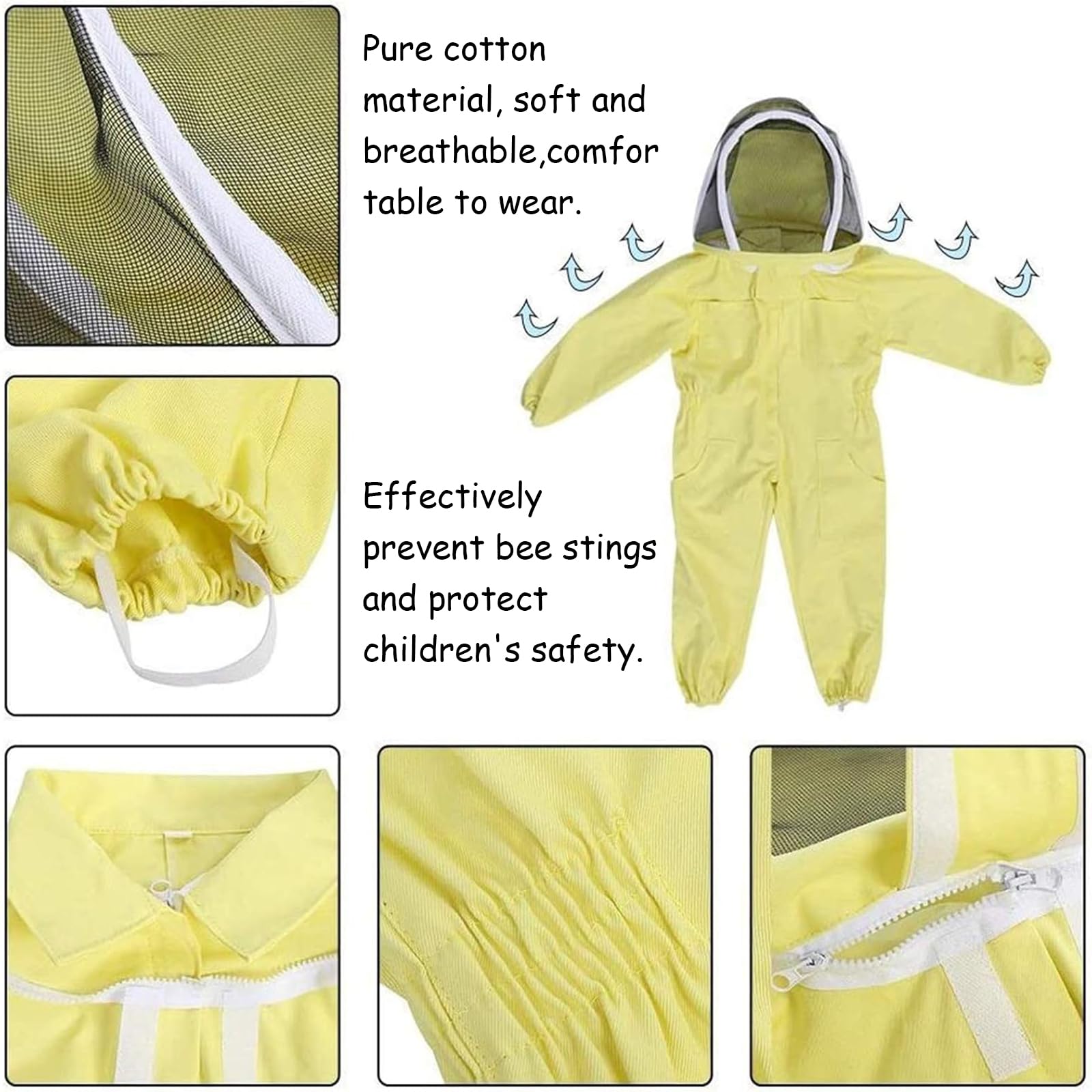 Imkeranzug Kinder, Bienenzucht mit Handschuhen für Kinder – Baumwolle mit Langen Ärmeln, Imkerbedarf Schutz für Kinder(Weiß, M)