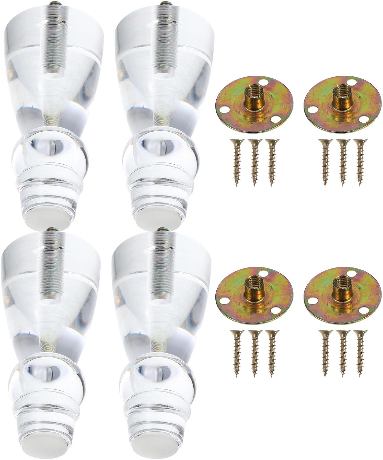 4 Pcs Acrylic Furniture Legs Iron Nuts Set, Cabinet and Sofa Replacement Feet for Dresser, Sideboard, and Bed Support, Mid-Century Modern Hardware for Home DIY