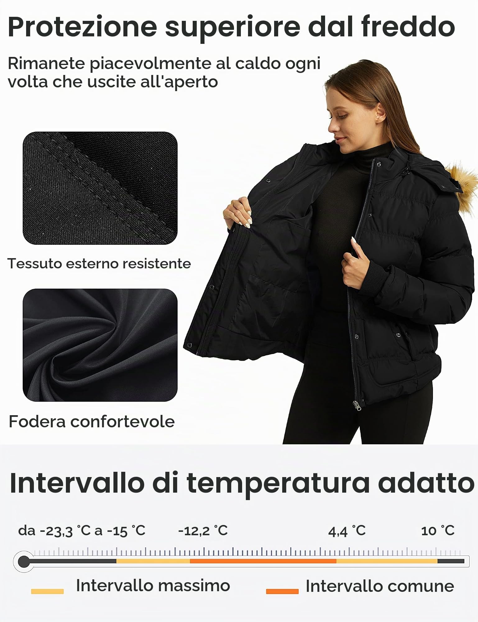 Wantdo Piumino Donna Corto Caldo Antivento Elegante Giacca con Cappuccio
