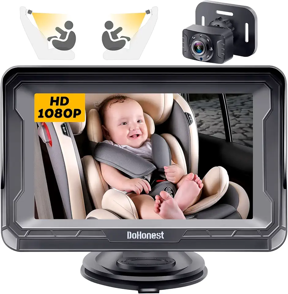 DoHonest Baby Car Camera HD 1080P - Rear-Facing Car Baby Monitor with Night Vision, Adjustable View Angle, Easy Setup, Anti-Glare Display, Safety for Kids &amp; Infants