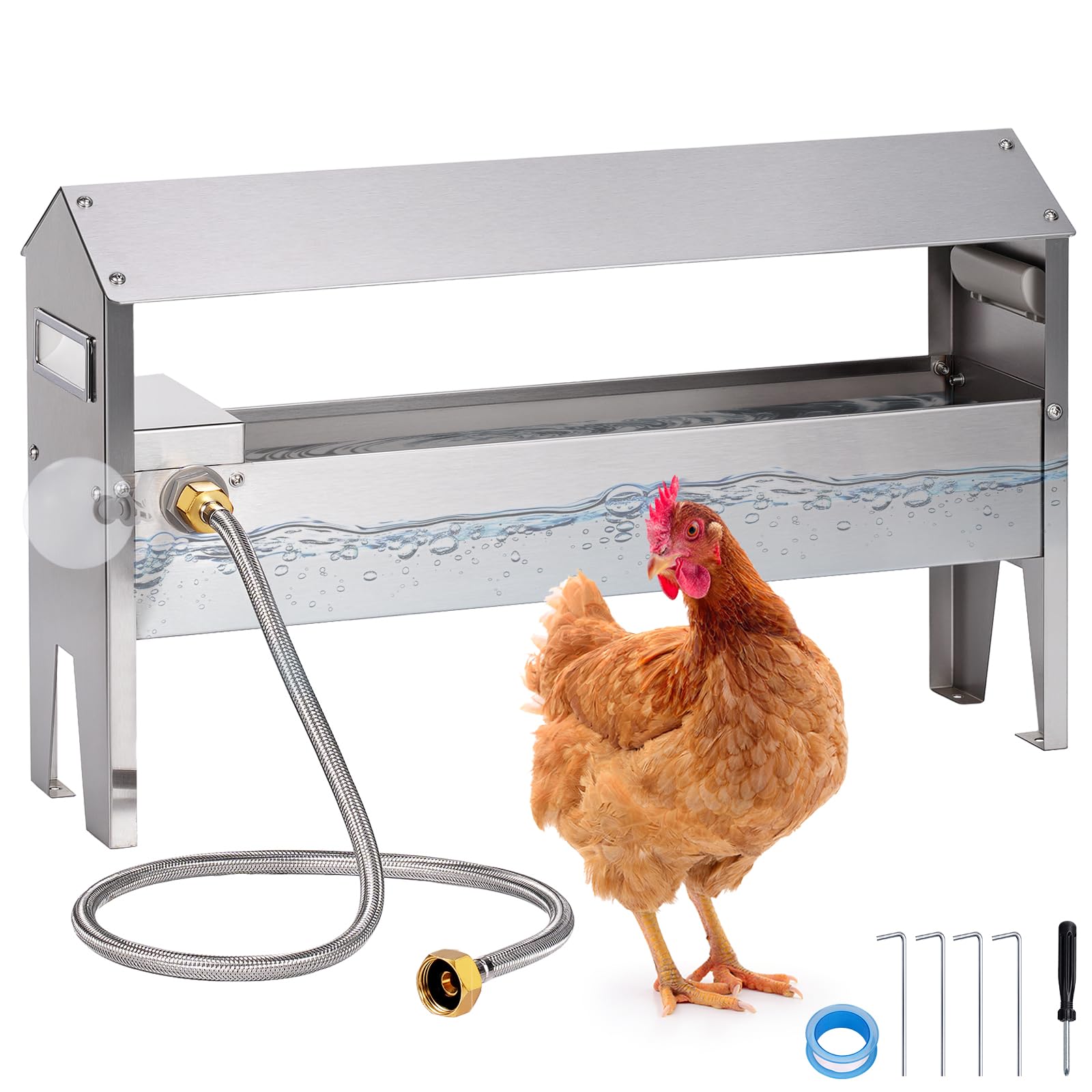 7 litros Bebedero Gallinas Automatico,Bebedero de Acero Inoxidable para Aves de Corral,Bebedero para Gallinas,Bebedero Anti-Desperdicio con Válvula de Flotador,Bebedero para Pollo para gallina