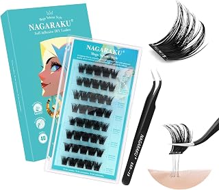 NAGARAKU Self Adhesive Eyelashes With Tweezers 40 Clusters DIY Voluminous No Glue Remover Reusable Pre Glued Pressing Soft Thin Eyelash Strong Makeup Mega Volume(0.07mm DD 11-17mm)
