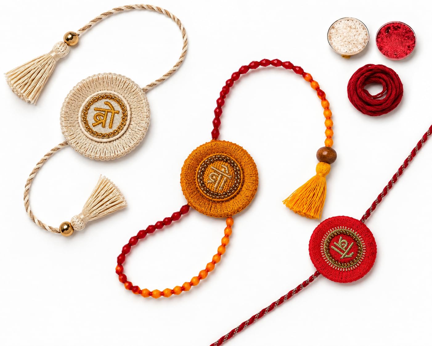 Traditional Handmade Rakhi for Brother - Multi Color Embroidered Bro Designer Rakhi with Roli, Tikka & Chawal | Luxury Raksha Bandhan Gift (Pack of 3)-image-19