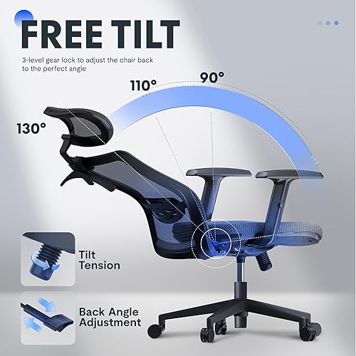 Miniatura 7 de FLEXISPOT Silla de oficina ergonómica clásica con respaldo alto, silla giratoria para computadora, sillas de escritorio ejecutivas, con soporte