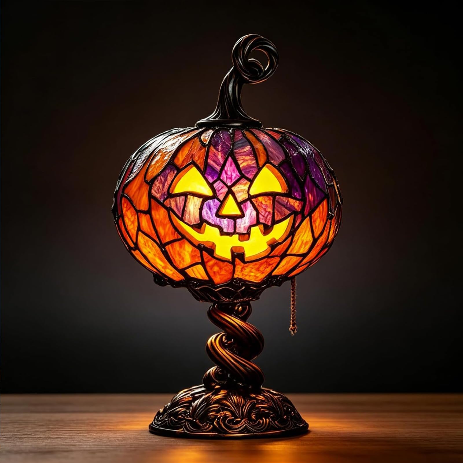 Pumpkin Night Light, Stained Glass Table Lamp Pumpkin Figurine Light