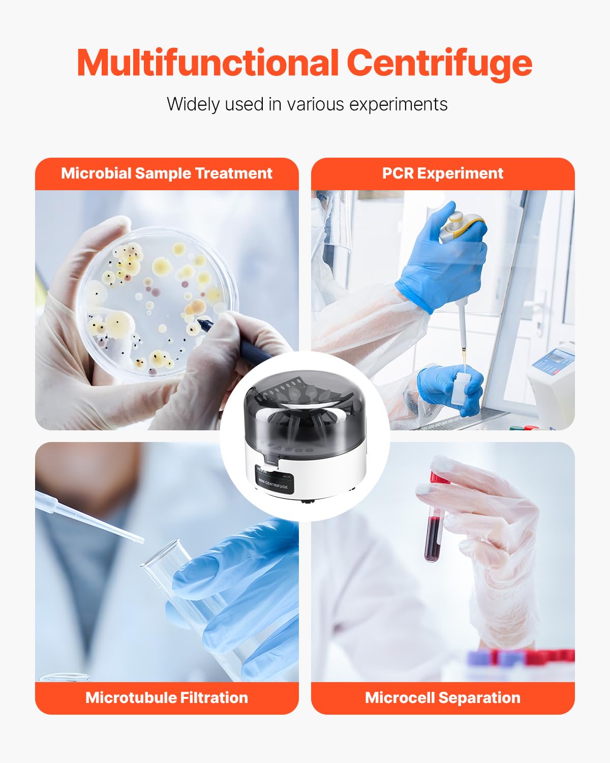 VEVOR Minicentrífuga, Centrífuga Eléctrica de Laboratorio RCF de 3013 xg con Rotor 2 en 1 para Tubos de 0,2/1,5/2 ml, Velocidad Fija de 7000 r/min Bajo Nivel de Ruido para Diversos Experimentos