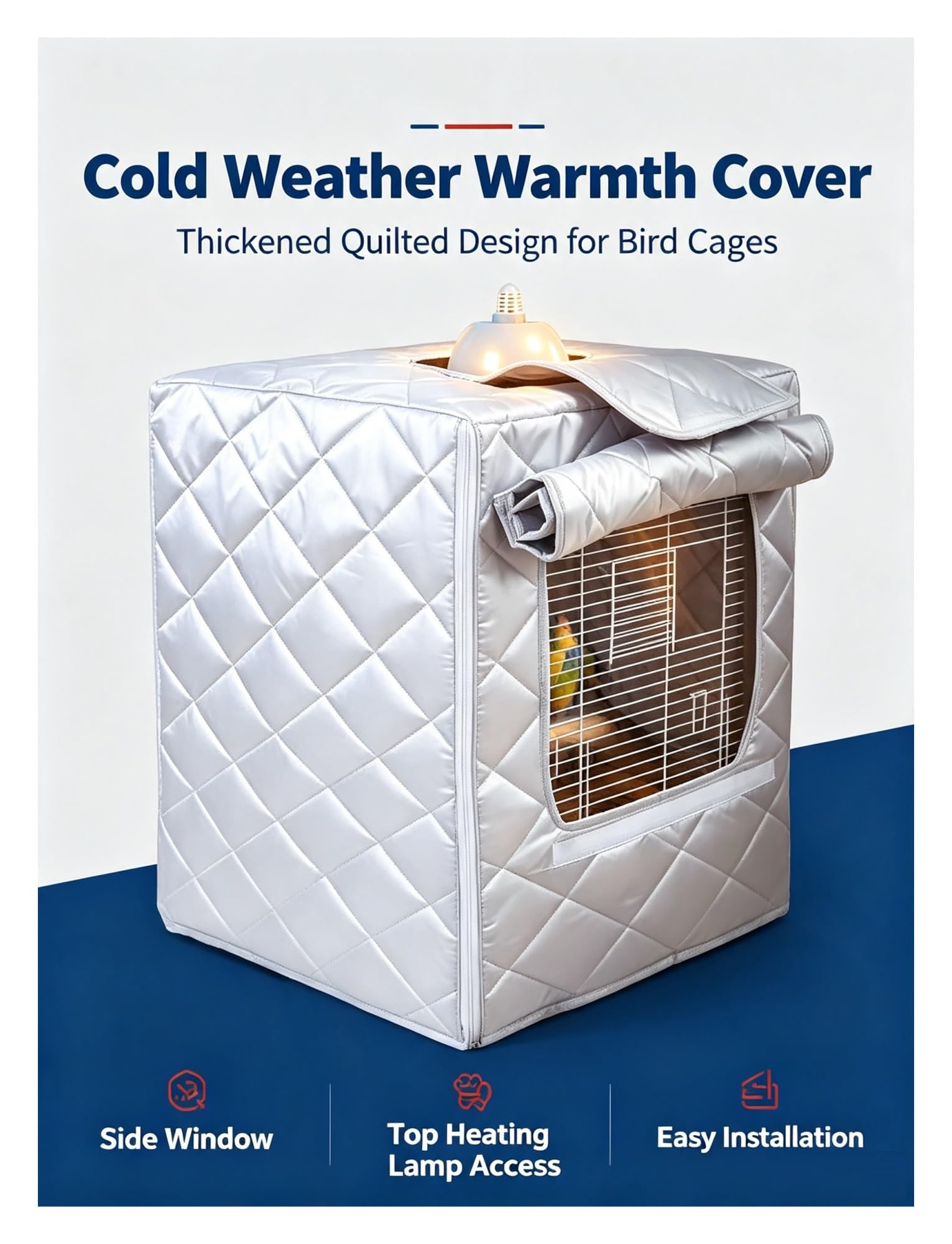 Copertura invernale imbottita per gabbie di uccelli e piccoli animali | Tessuto Oxford e imbottitura in cotone; protezione dal freddo; adatta a gabbie per uccelli e piccoli(24.0x16.9x21.7 in)