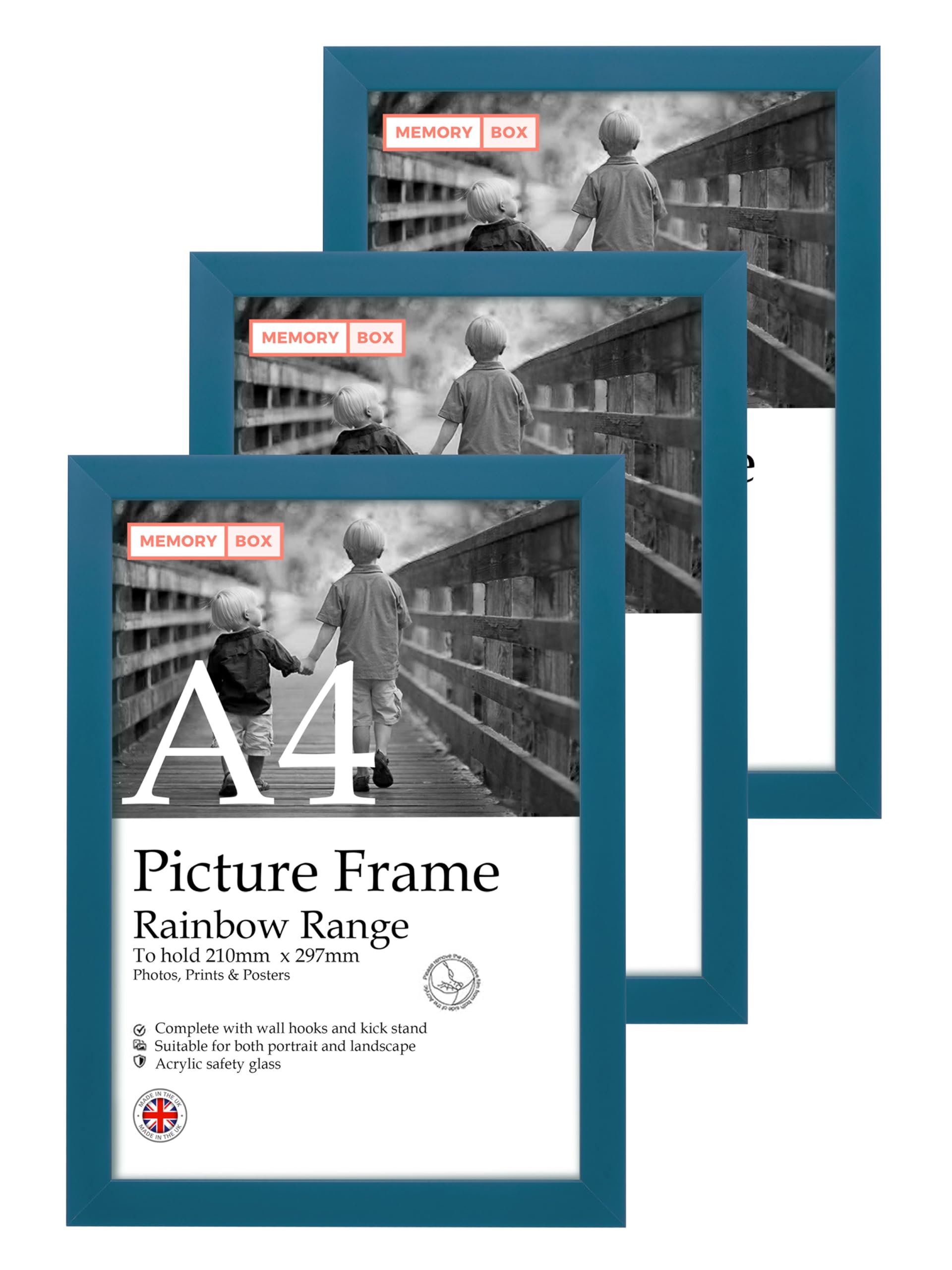 A4 Blue Picture Frame Set of 3, Perfect for Displaying A4 Picture Gallery Walls, Posters, Photos, Artwork, or Prints, Blue