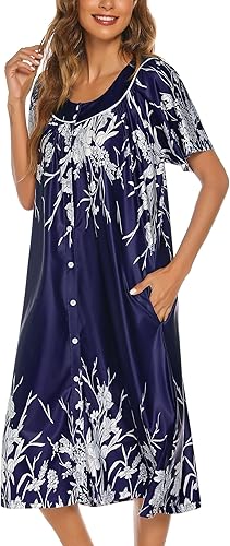 Miniatura 3 de YOZLY Vestido de casa para mujer, de manga corta, abrigo de casa con bolsillos