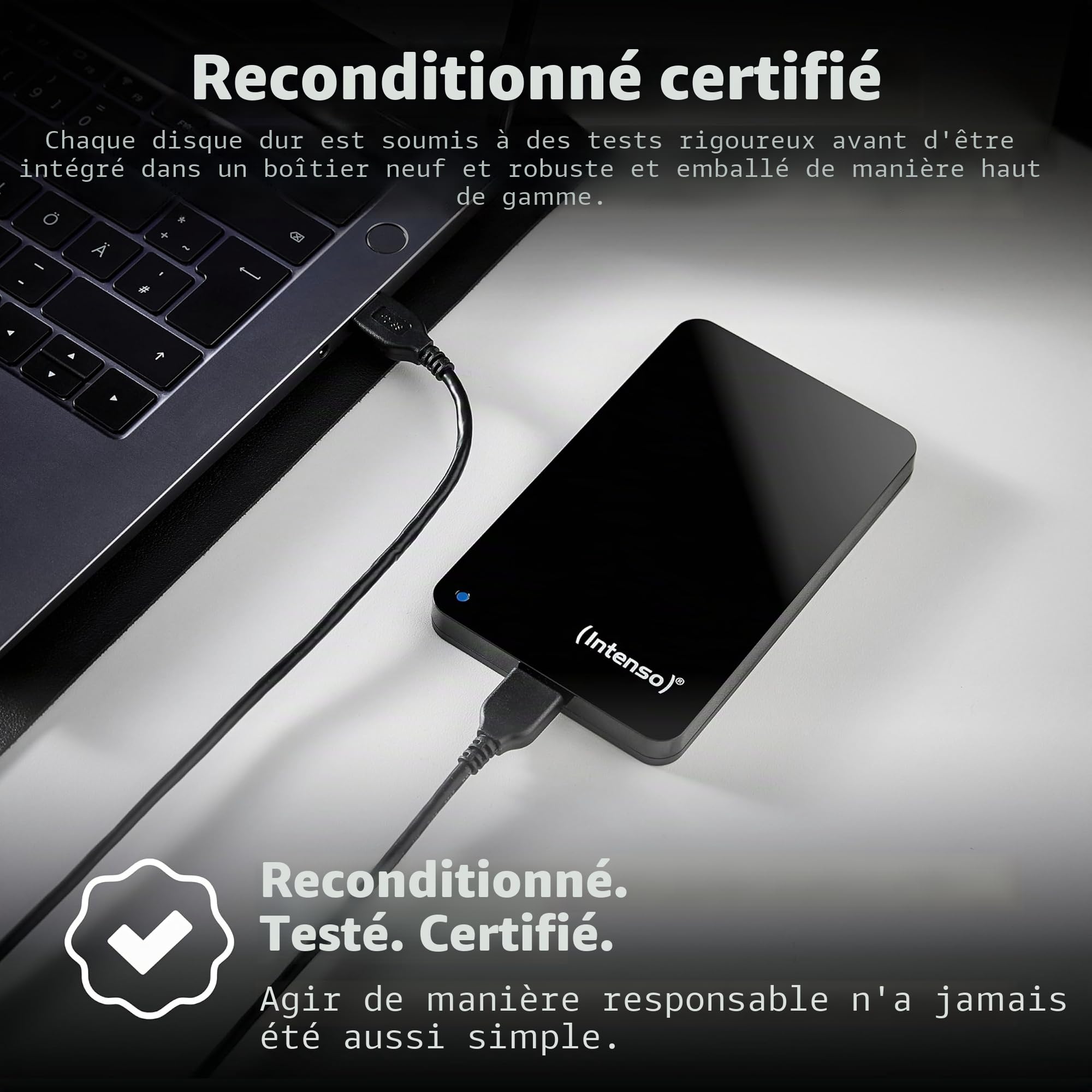 Intenso Disque Dur Portable 2,5" 1 to - Disque Dur Externe avec USB 3.2 Super Speed Gen 1 x 1 - Stockage Rapide au Design Compact - 5400 TR/Min - Cache 8 Mo - Plug & Play - Certifié reconditionné