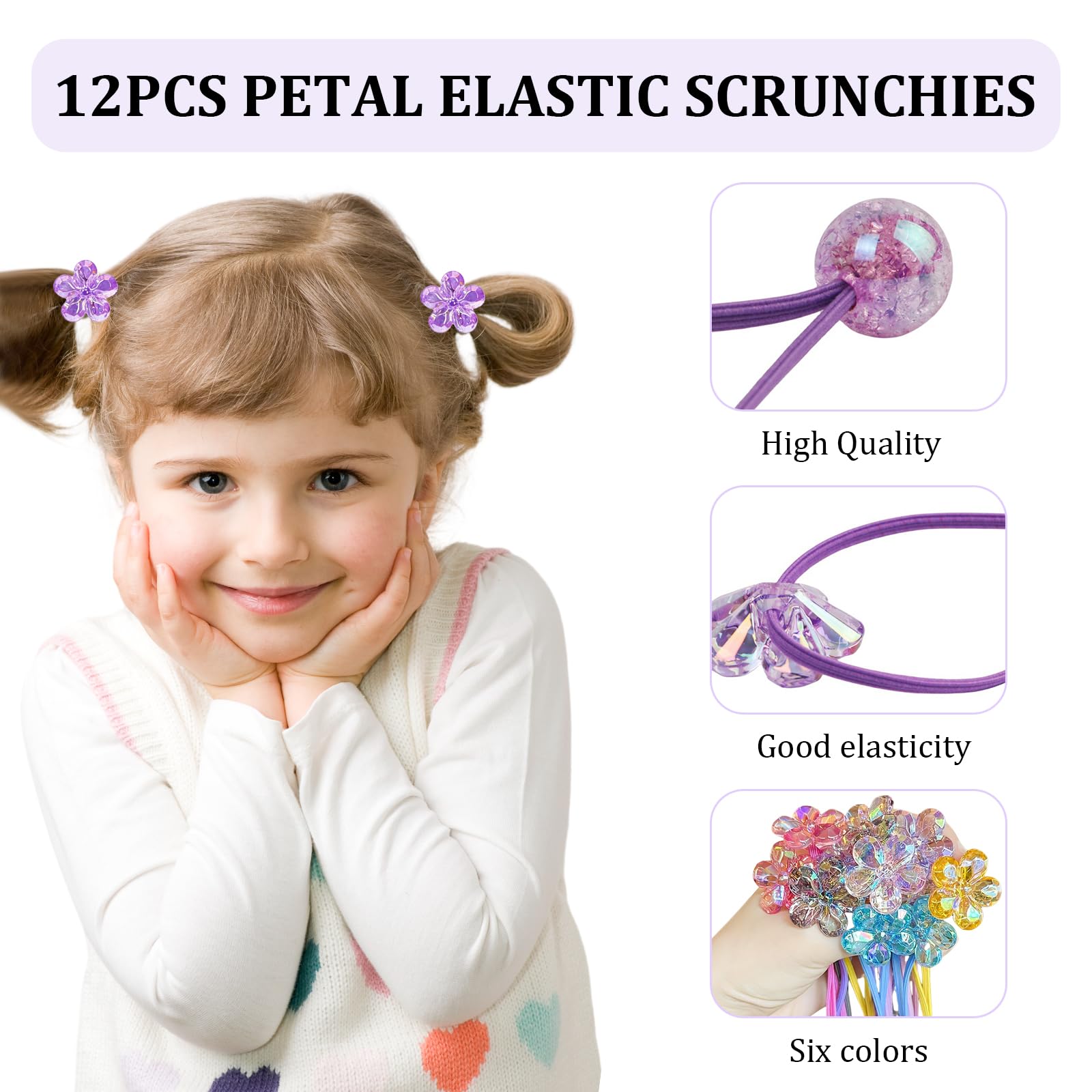 Yeomju 12-Piece Ball Charm Hair Ties for Girls Colorful Camellia Pearl Ponytail Beads with Balls, Damage-Free, Suitable for All Ages - Image 3