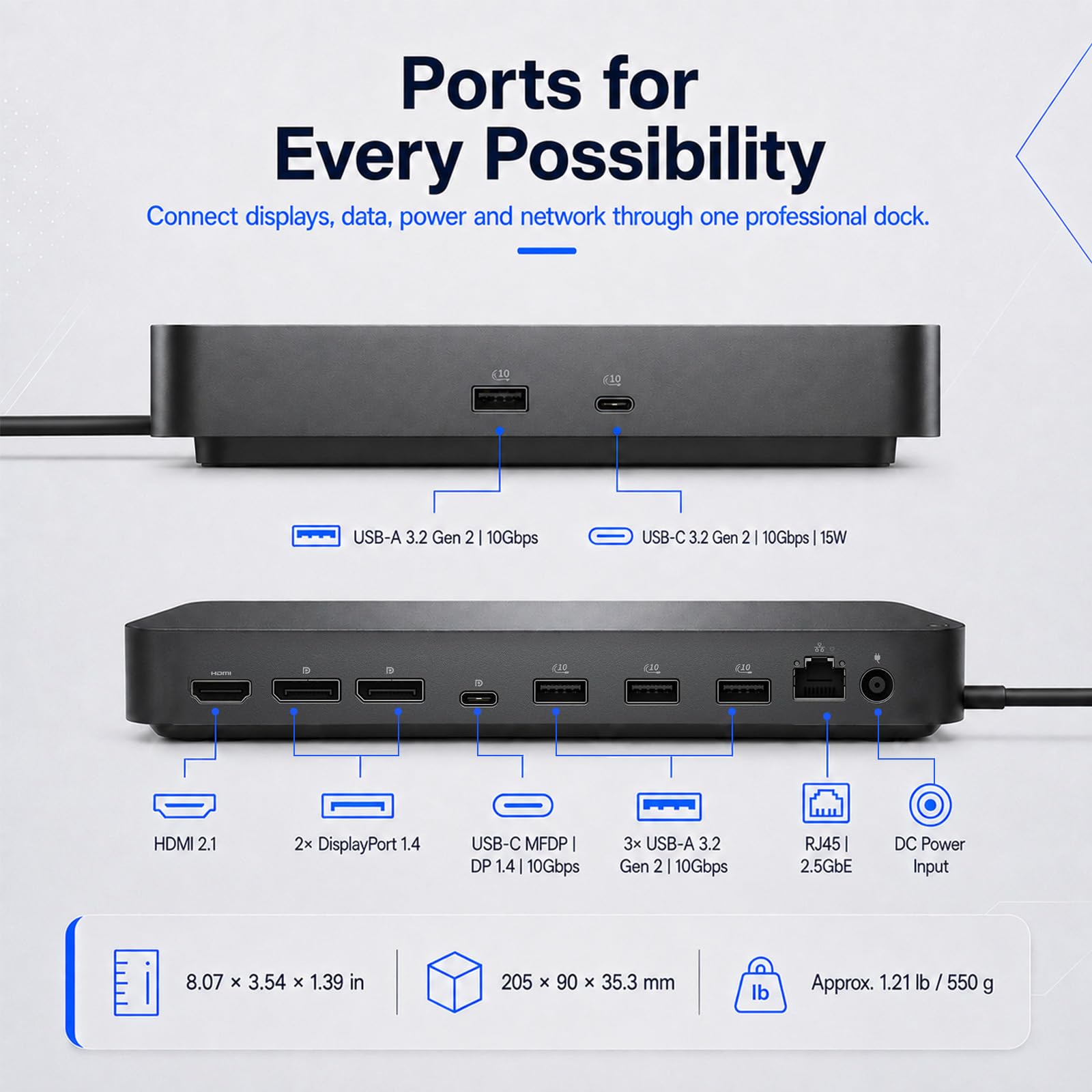 Dell WD25 Station d'accueil USB-C pour ordinateur portable 100 W