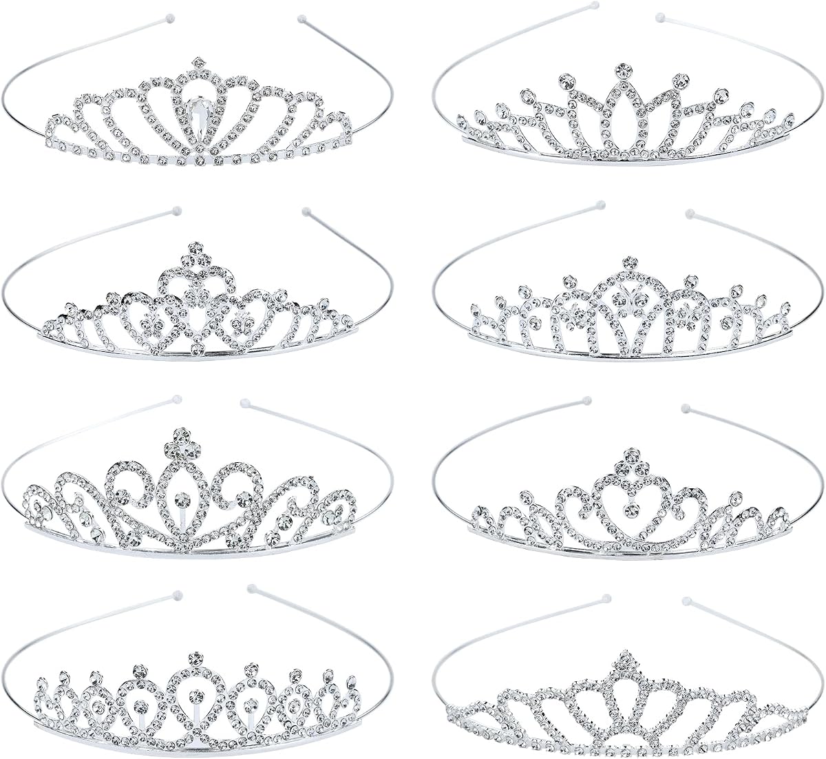 Lawie Paquete de 8 tiaras de cumpleaños, coronas de princesa con cristales de diamantes de imitación, diademas plateadas para mujeres, fiestas, bailes, bodas, novias
