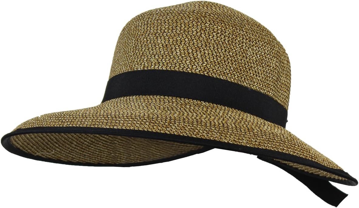 Kallina Brown UPF 50+ Ponytail Cloche Straw Sun Hat ��� Adjustable Beach & Garden Cap