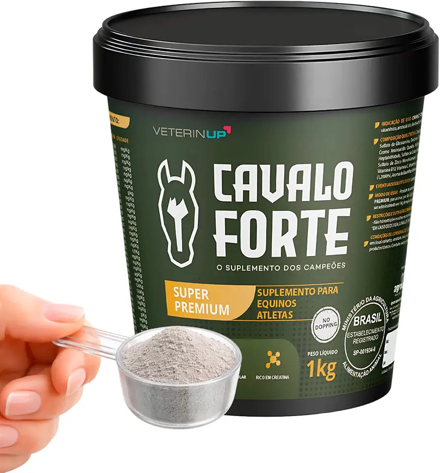 Suplemento Cavalo Forte Super Premium 1kg | Creatina para Cavalo de Vaquejada Equino Atleta | 4x Mais Força, Imunidade e Recuperação Pós-Prova | Articulação e Saúde de Casco, Pelo | VeterinUp